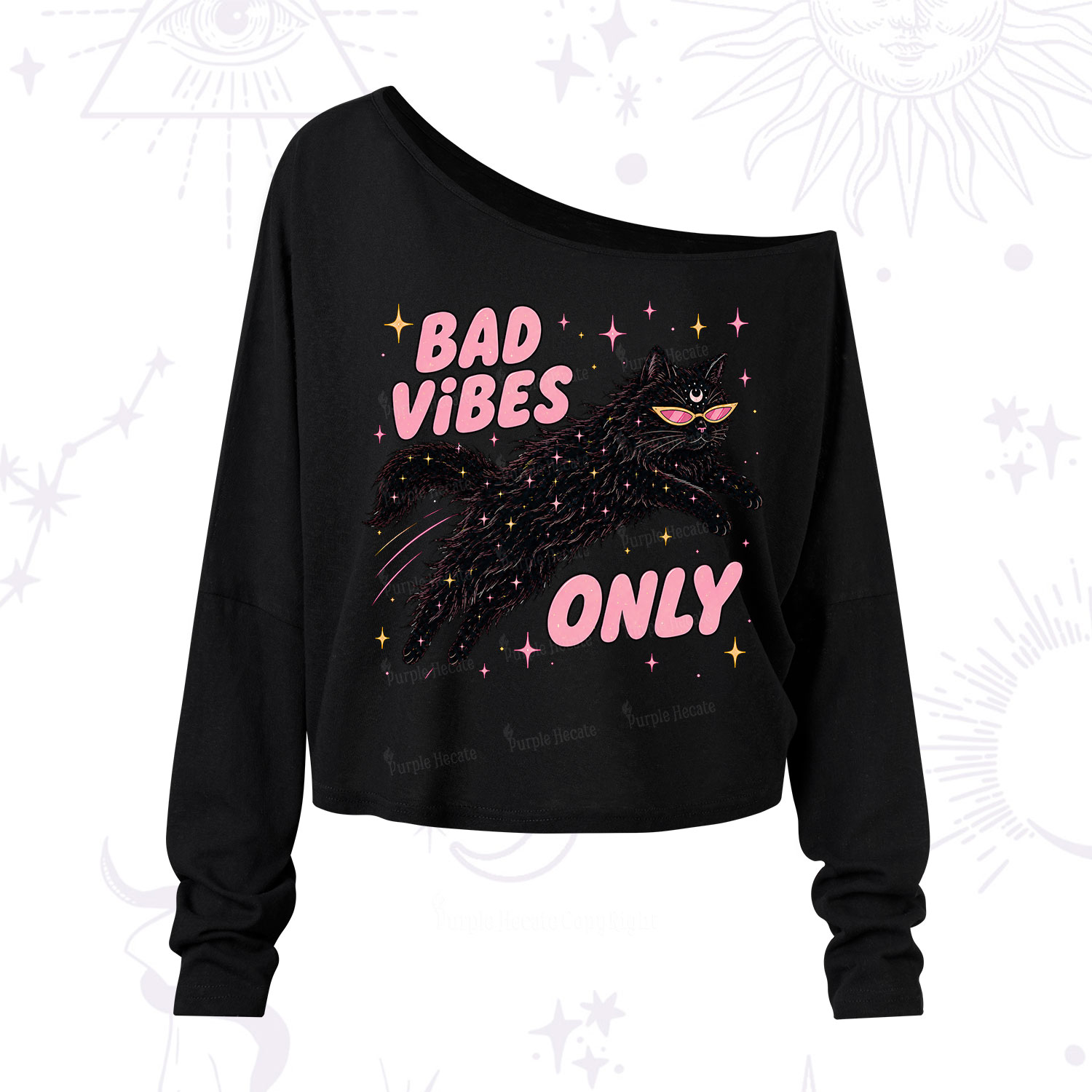 Purplehecate Black Cat Vibes Only One Shoulder Long Sleeve Shirt