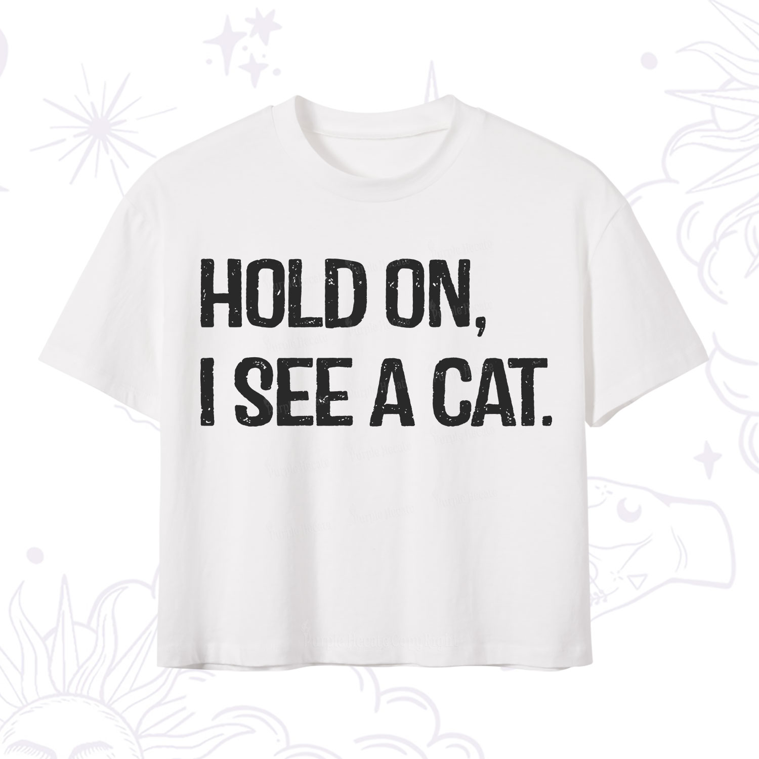 Purplehecate Hold on I See A Cat Crop T-Shirt