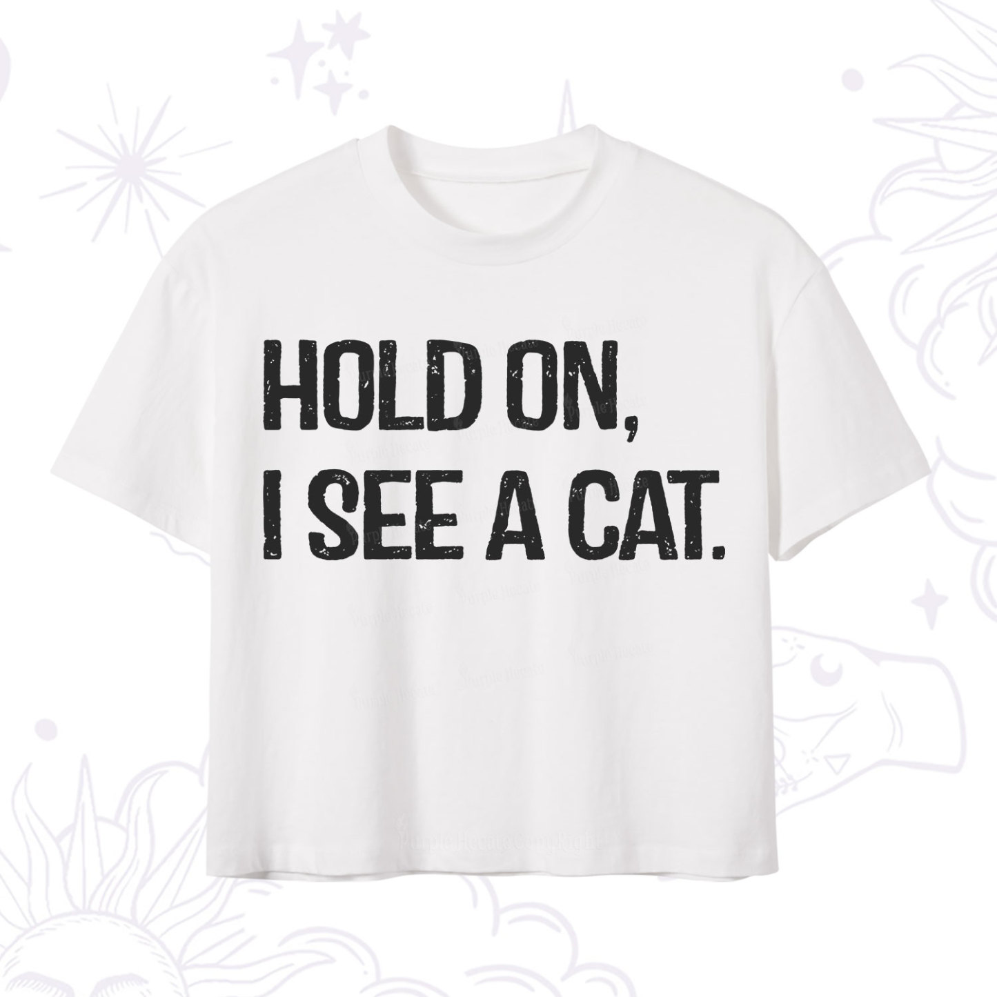Purplehecate Hold on I See A Cat Crop T-Shirt