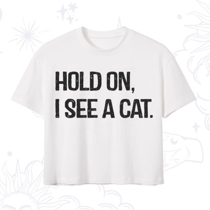 Purplehecate Hold on I See A Cat Crop T-Shirt