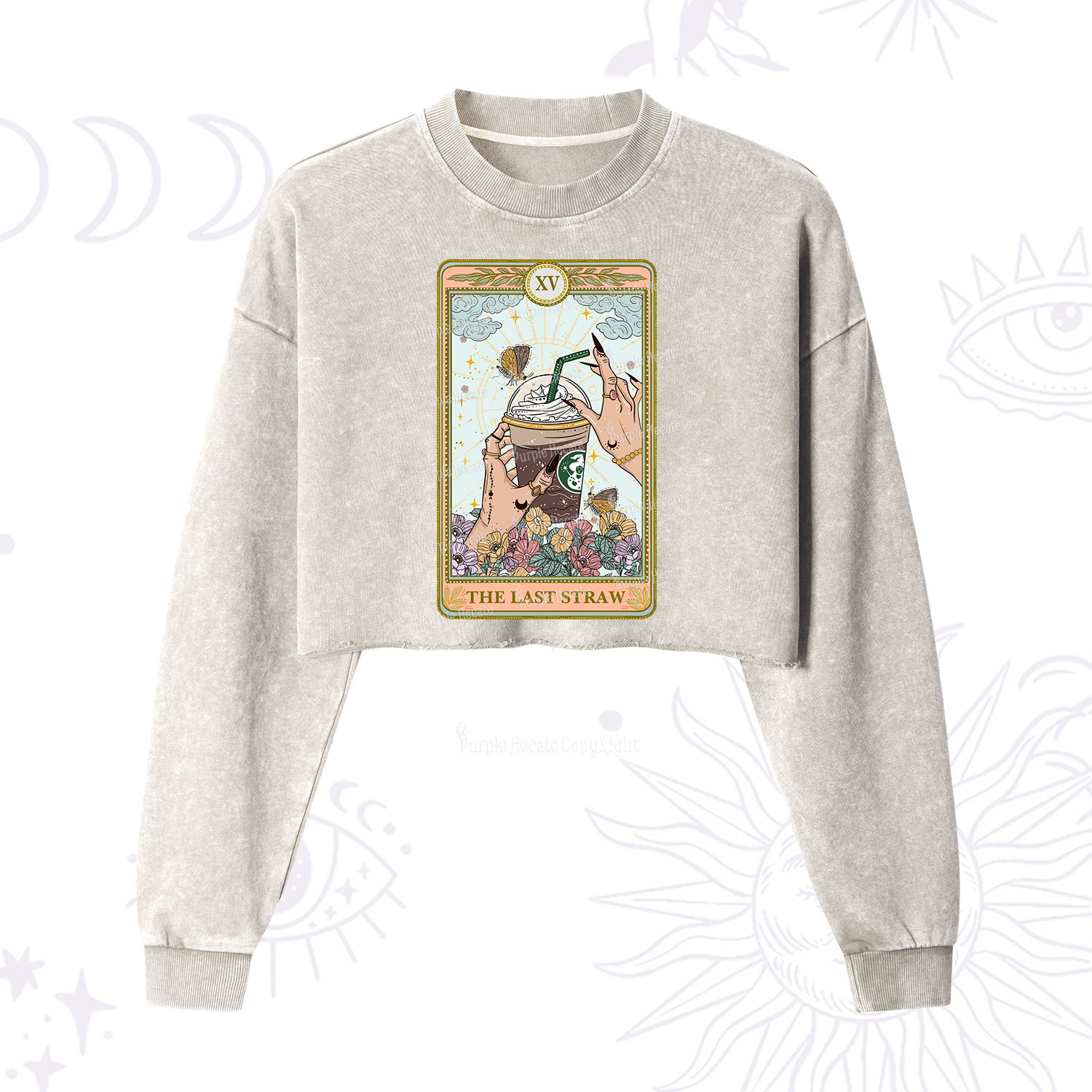 Purplehecate The Last Straw Tarot Cropped Washed Sweatshirt