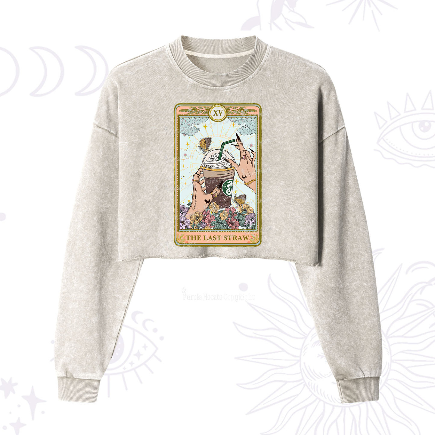 Purplehecate The Last Straw Tarot Cropped Washed Sweatshirt