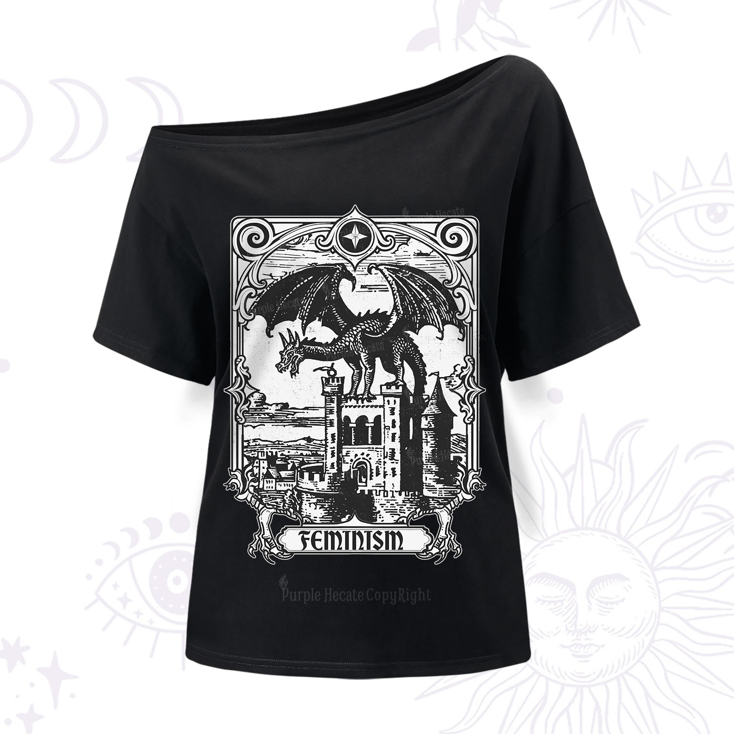 Purplehecate Medieval Feminist Dragon One Shoulder T-Shirt