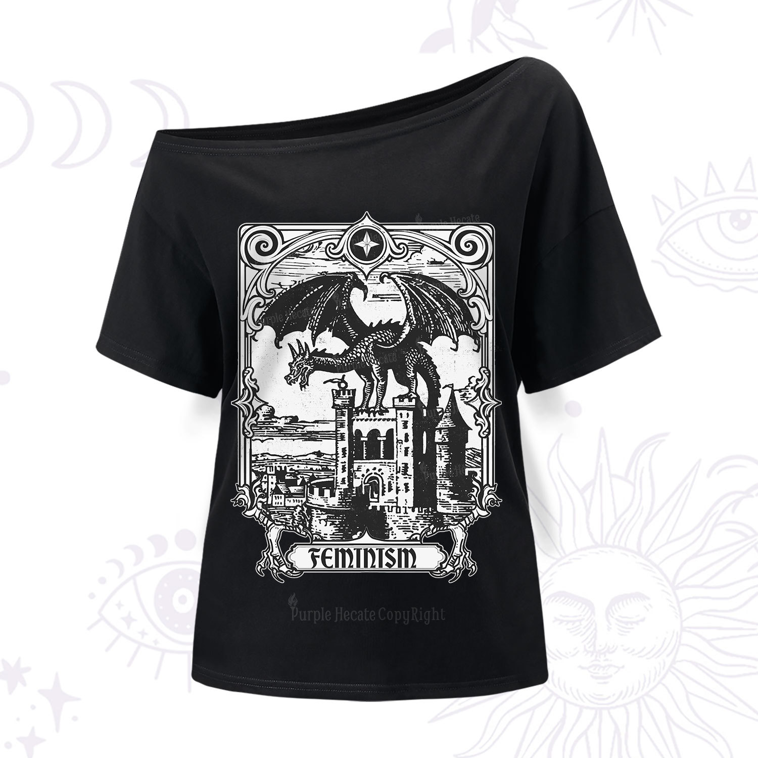 Purplehecate Medieval Feminist Dragon One Shoulder T-Shir