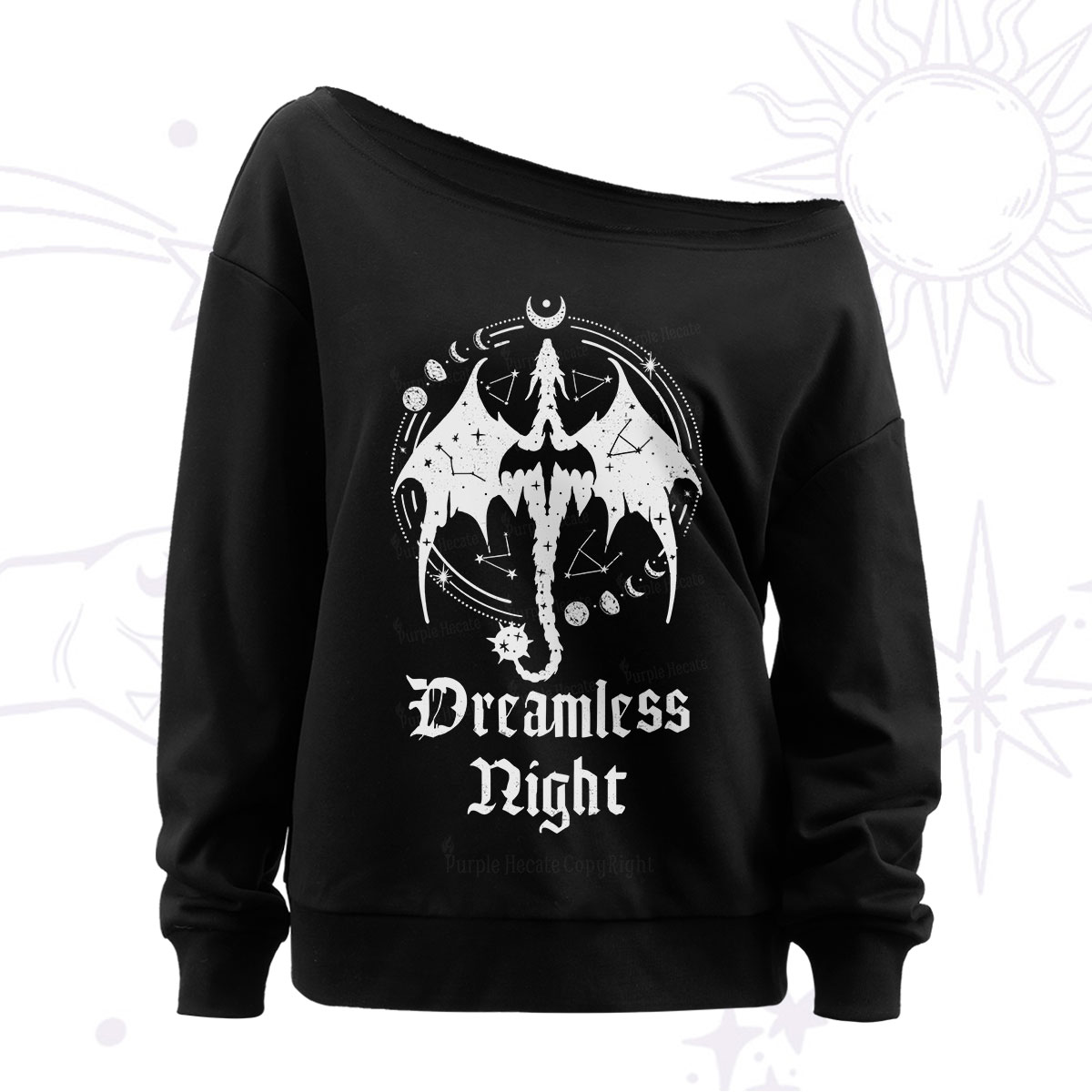 Purplehecate Dreamless Night Dragon Off The Shoulder Sweatshirt