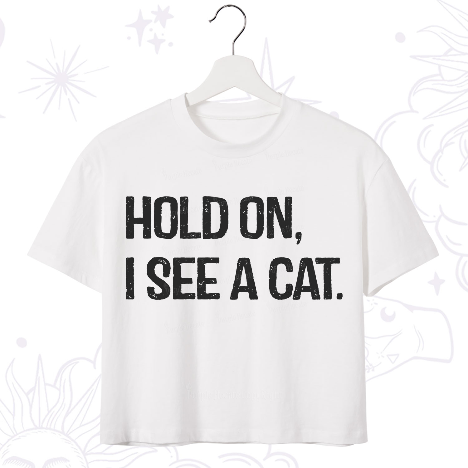 Purplehecate Hold on I See A Cat Crop T-Shirt