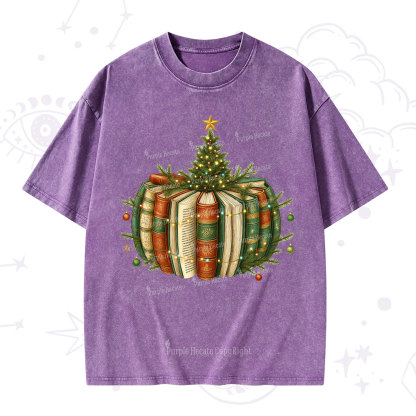 Purplehecate Bookish Christmas Tree Washed T-Shirt