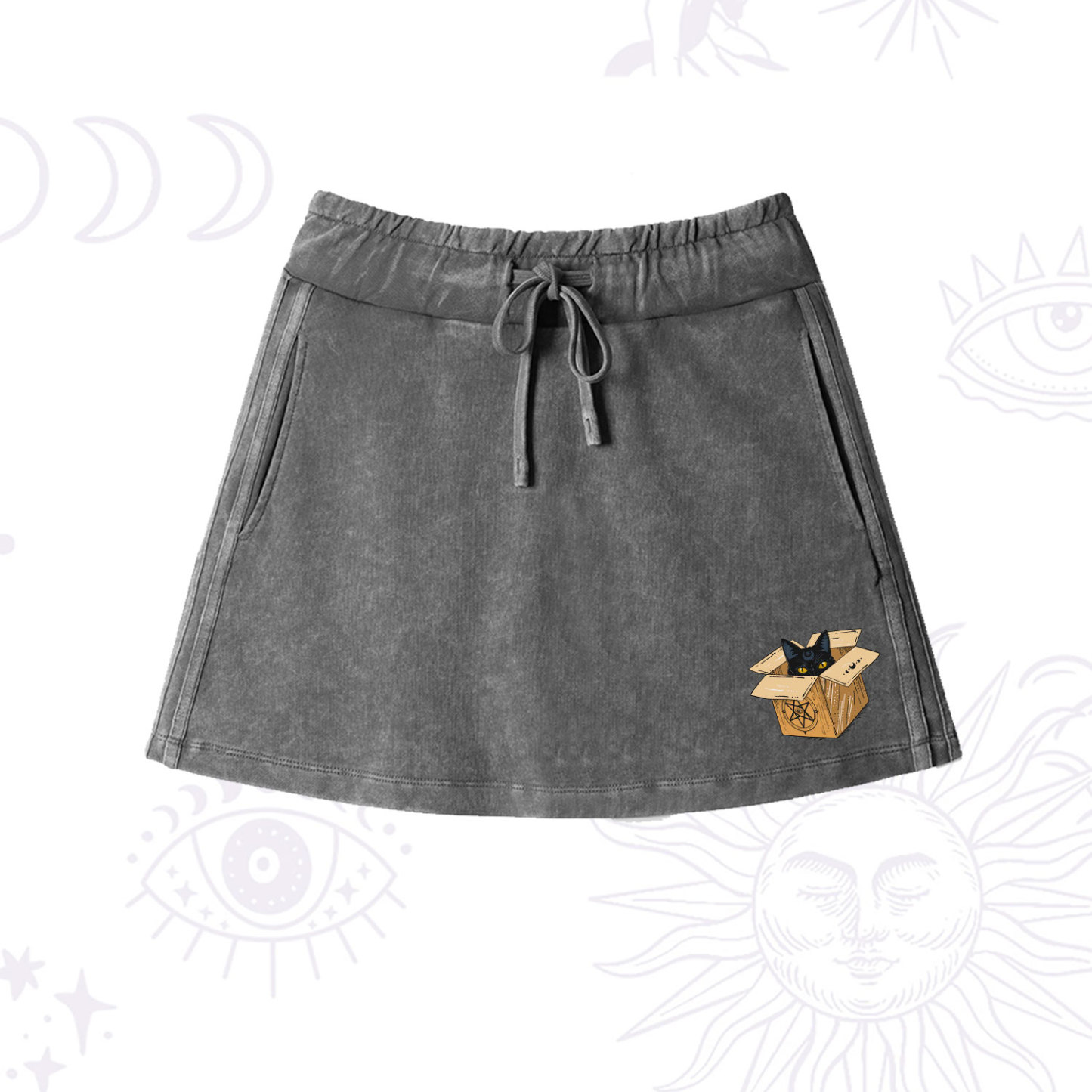 Purplehecate The Hermit Cat Tarot Card Washed Drawstring Mini Skirt