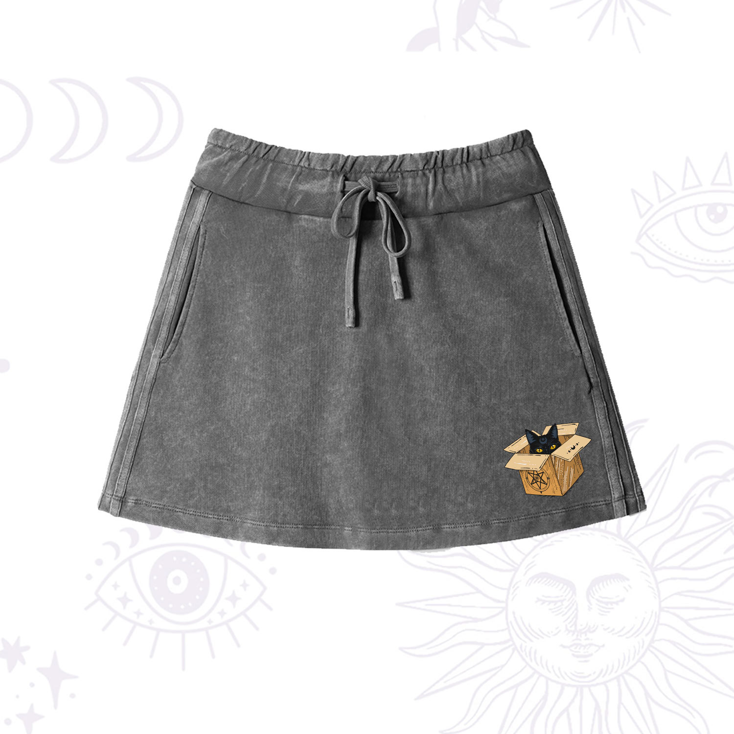 Purplehecate The Hermit Cat Tarot Card Washed Drawstring Mini Skirt