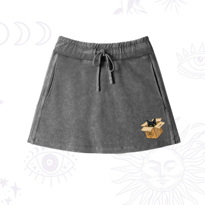 Purplehecate The Hermit Cat Tarot Card Washed Drawstring Mini Skirt