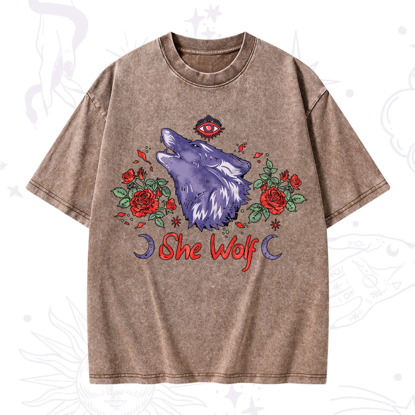 Purplehecate Moon Wolf Washed T-Shirt