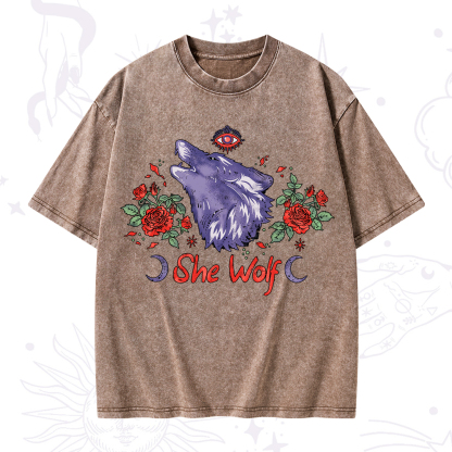 Purplehecate Moon Wolf Washed T-Shirt
