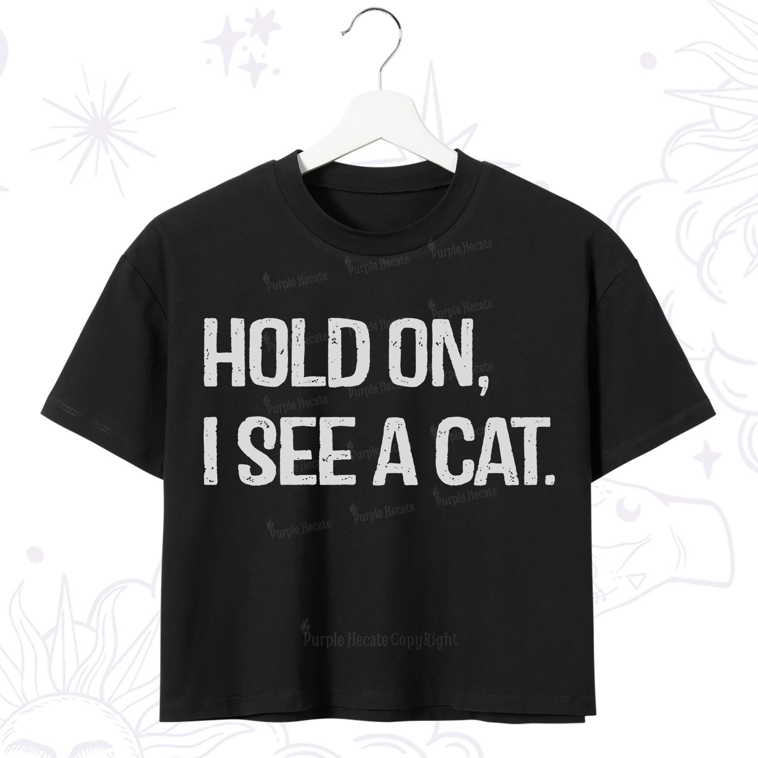 Purplehecate Hold on I See A Cat Crop T-Shirt