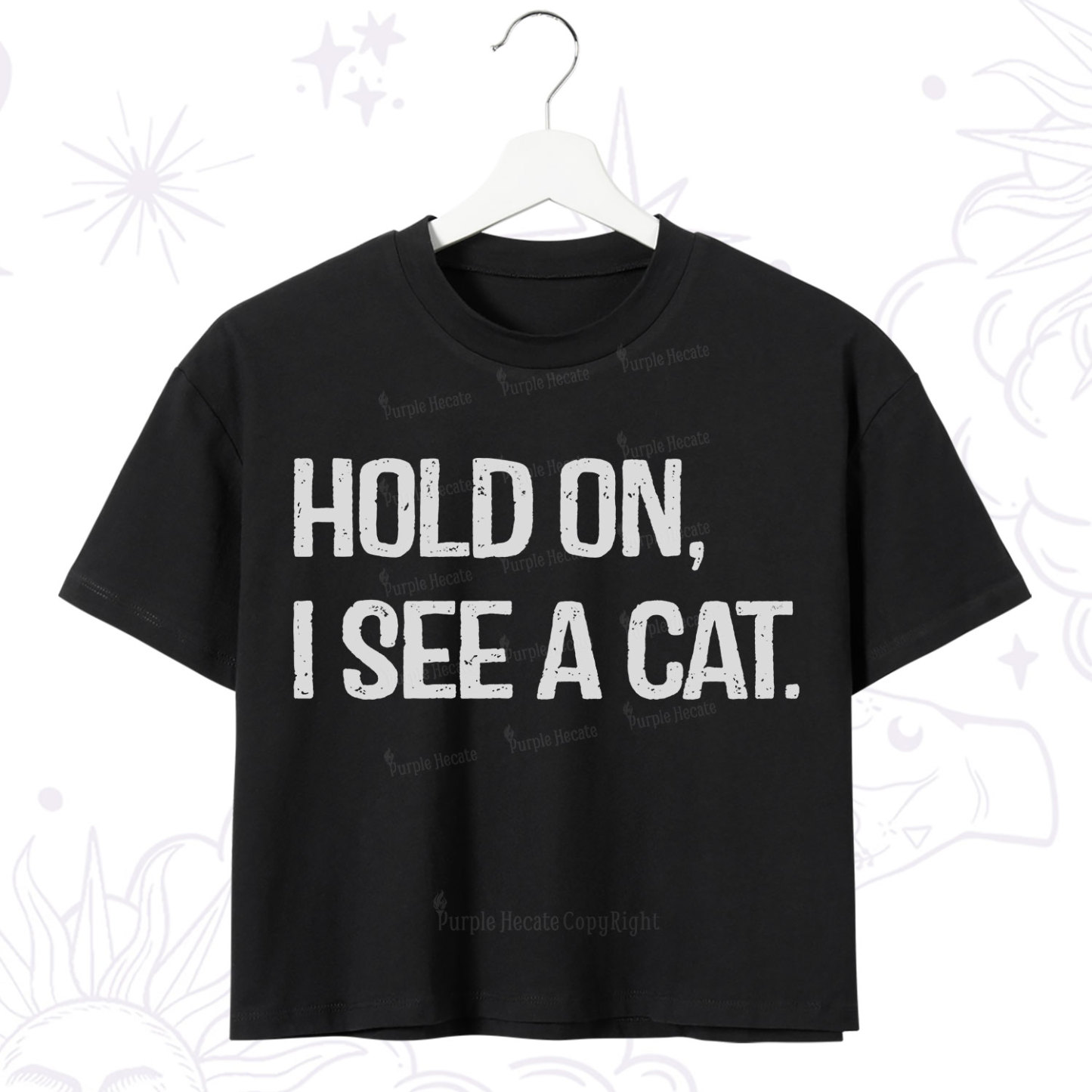 Purplehecate Hold on I See A Cat Crop T-Shirt