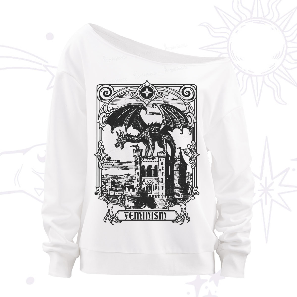 Purplehecate Medieval Feminist Dragon Off The Shoulder Sweatshirt