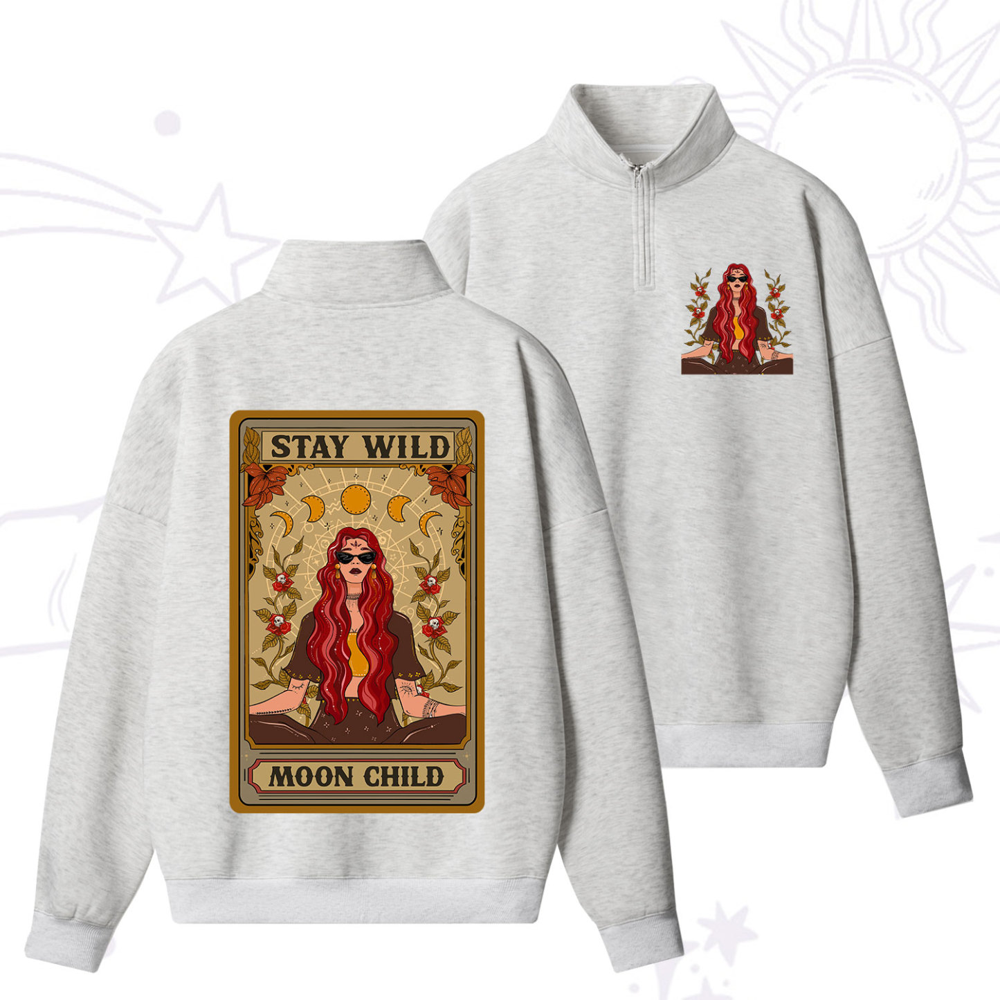 Purplehecate The Stay Wild Moon Child Oracle Card Quarter Zip Fleece Sweatshirt