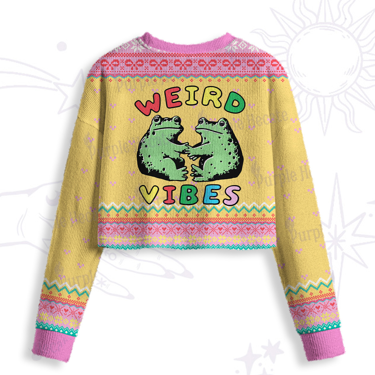 Purplehecate Weird Frog Vibes Crop Fuzzy Ugly Sweatshirt