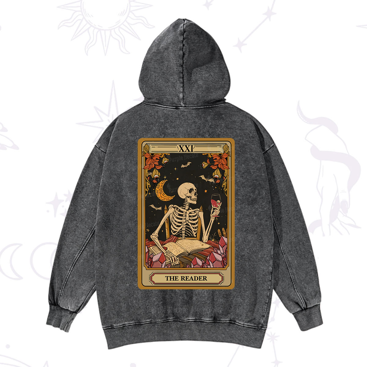 Purplehecate The Reader Tarot Skeleton Washed Hoodie