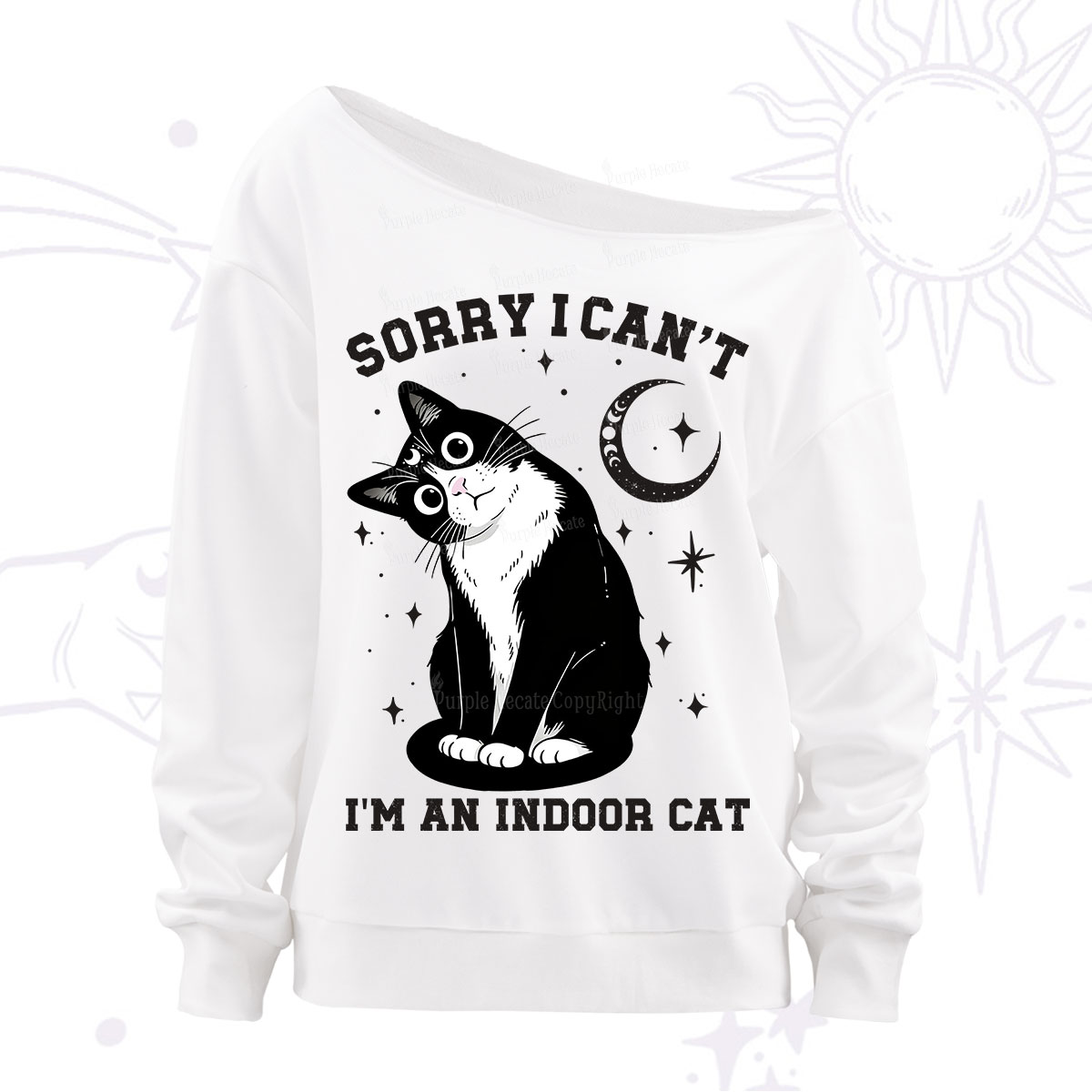 Purplehecate Sorry I Can't Go I'm an Indoor Cat Off The Shoulder Sweatshirt