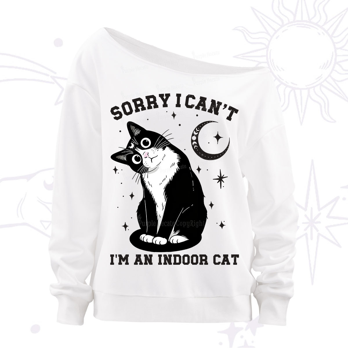 Purplehecate Sorry I Can't Go I'm an Indoor Cat Off The Shoulder Sweatshirt