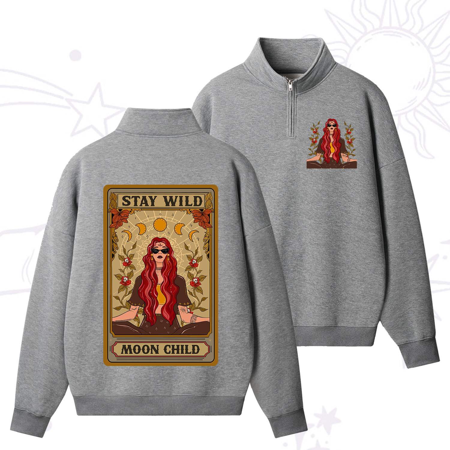 Purplehecate The Stay Wild Moon Child Oracle Card Quarter Zip Fleece Sweatshirt