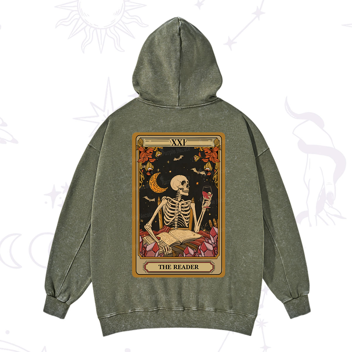 Purplehecate The Reader Tarot Skeleton Washed Hoodie