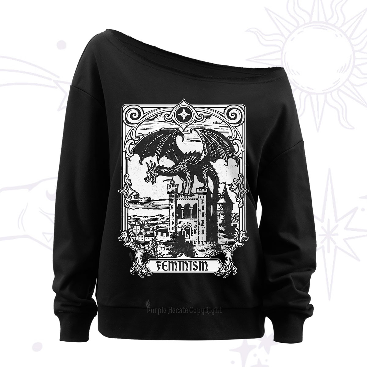 Purplehecate Medieval Feminist Dragon Off The Shoulder Sweatshirt