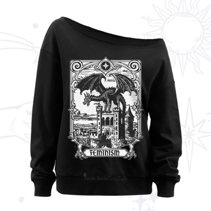 Purplehecate Medieval Feminist Dragon Off The Shoulder Sweatshirt