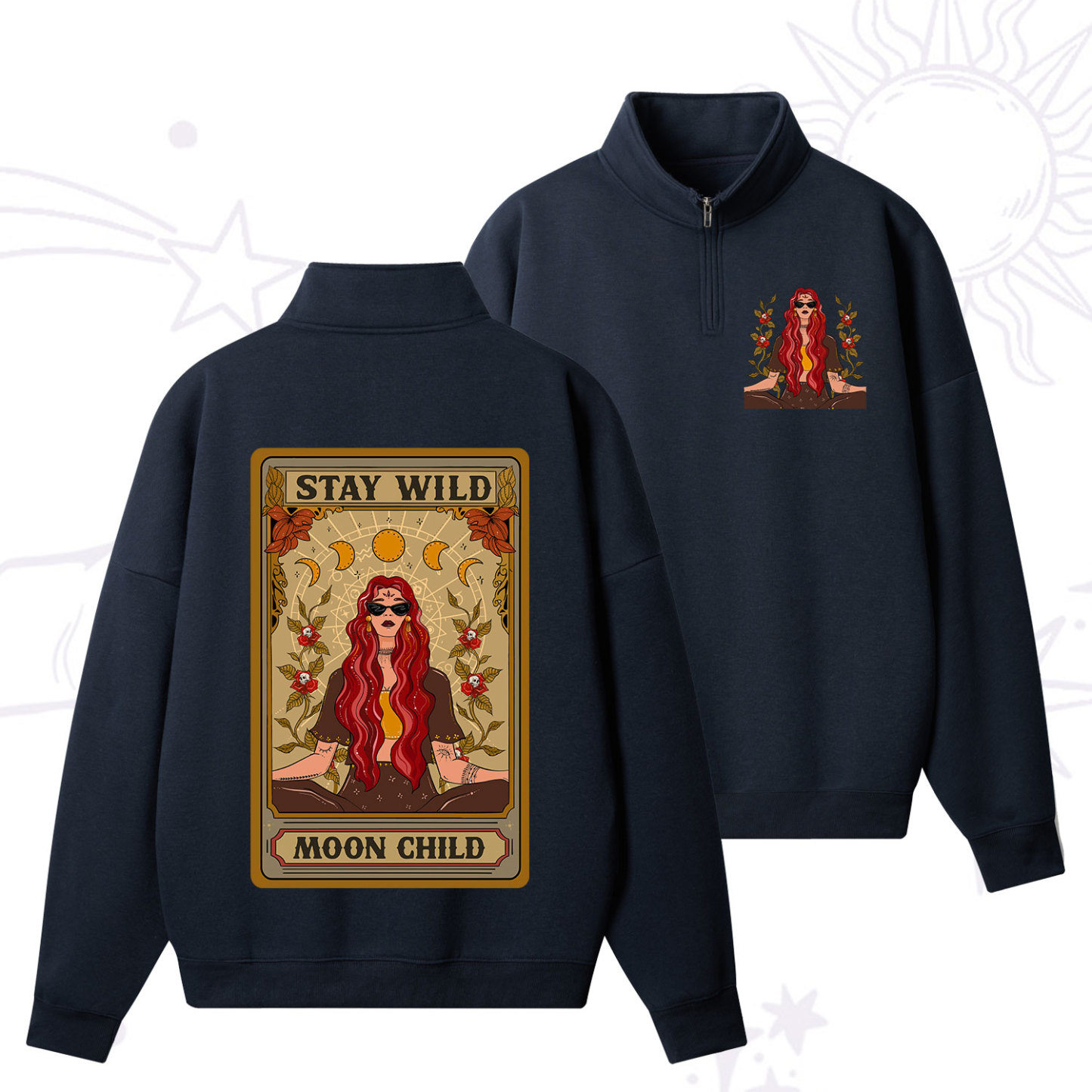 Purplehecate The Stay Wild Moon Child Oracle Card Quarter Zip Fleece Sweatshirt
