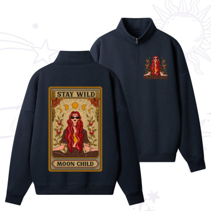 Purplehecate The Stay Wild Moon Child Oracle Card Quarter Zip Fleece Sweatshirt