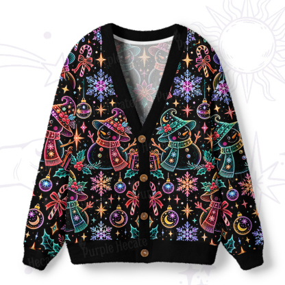 Purplehecate Neon Magic Snowmen Holiday Ugly Cardigan Sweaters