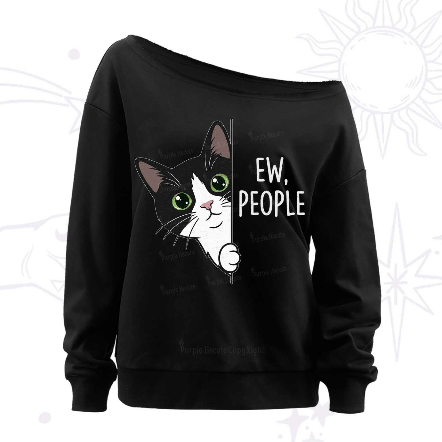 Purplehecate Funny Cat Ew People Off The Shoulder Sweat