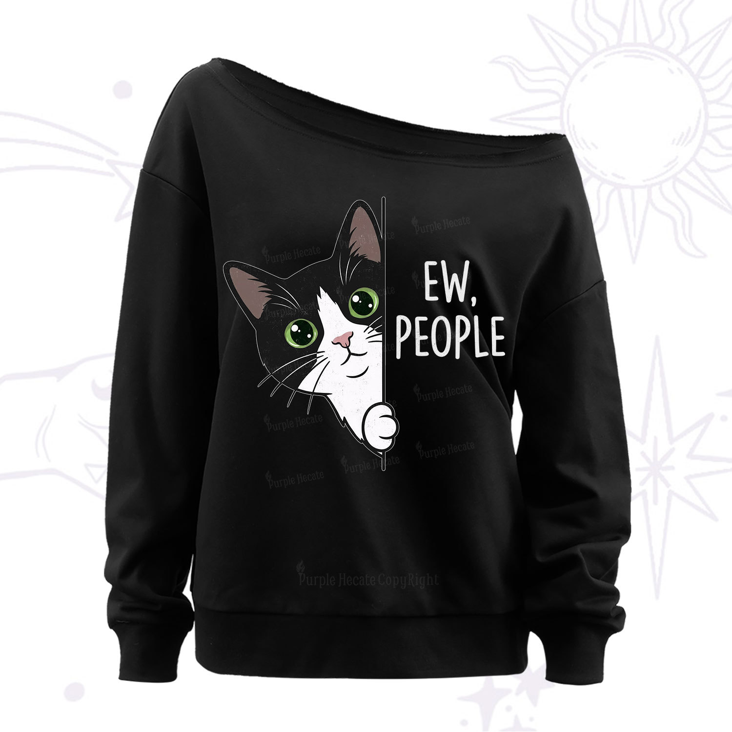Purplehecate Funny Cat Ew People Off The Shoulder Sweat