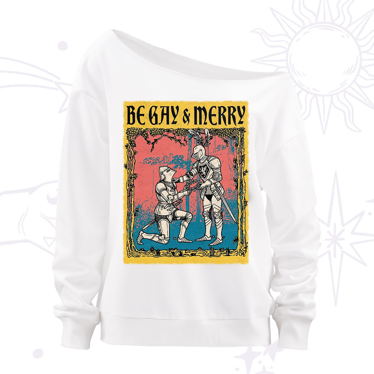 Purplehecate Be Gay Merry Medieval Knights Off The Shoulder Sweatshirt