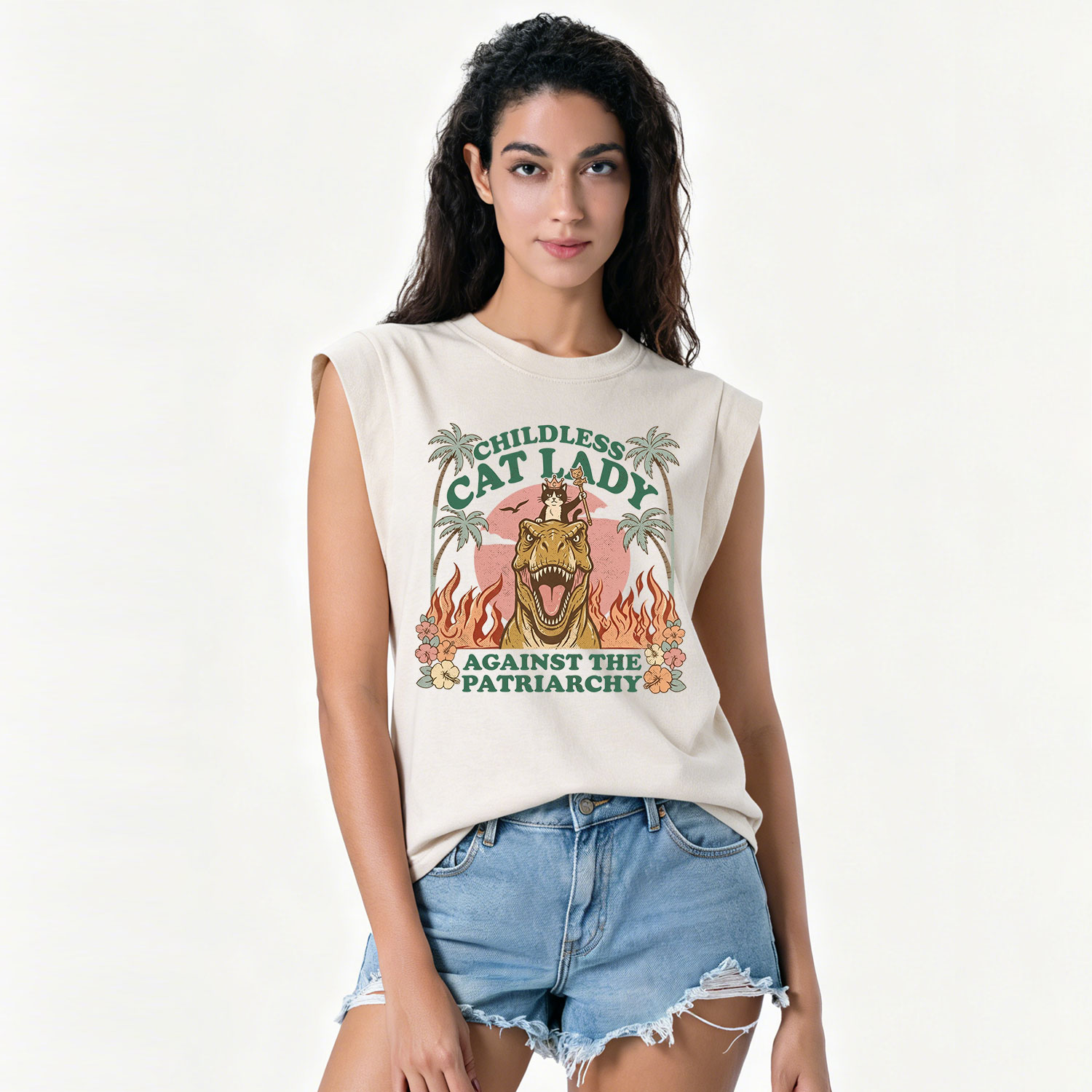 Purplehecate Childless Cat Lady Burn the Patriarchy Vintage Washed Tank