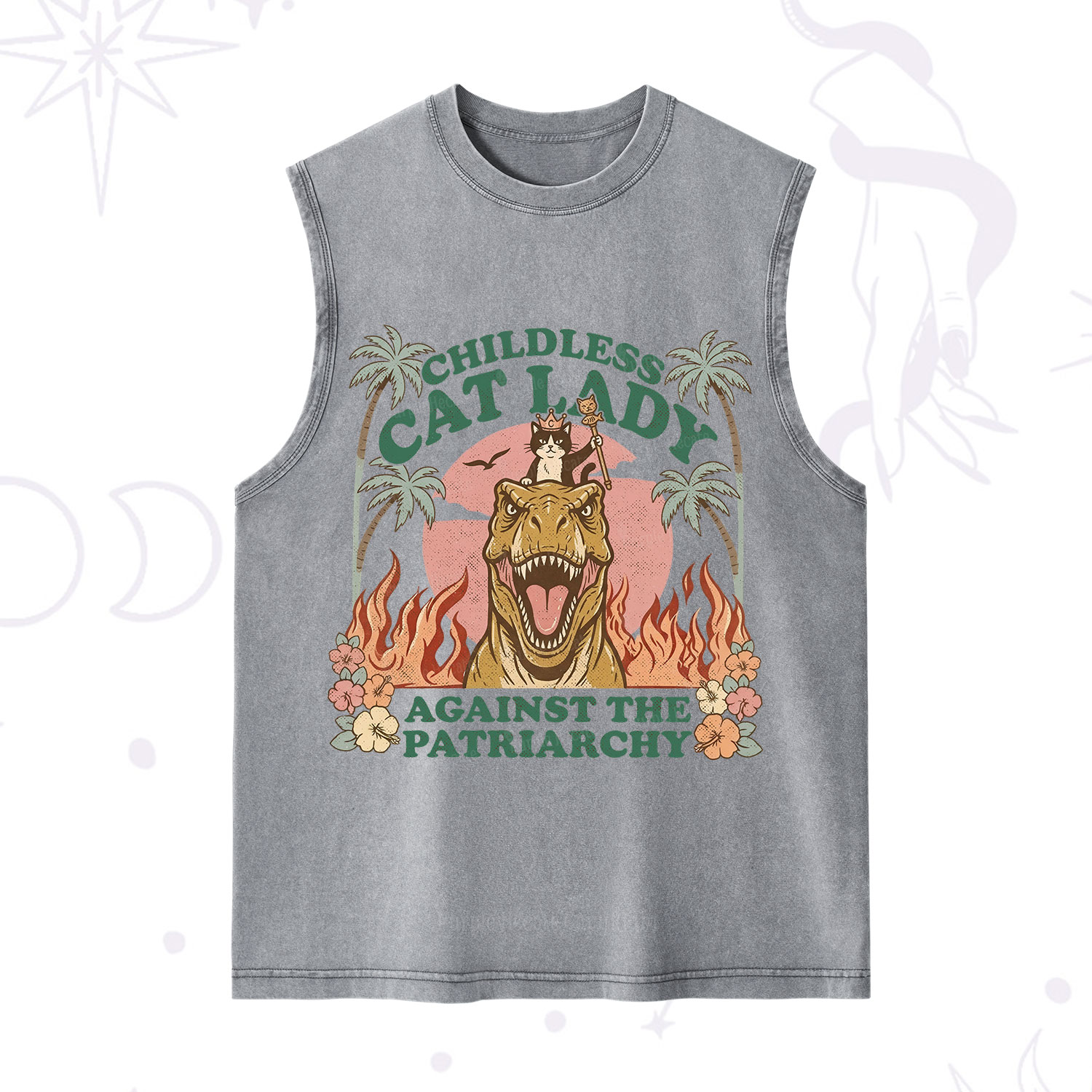 Purplehecate Childless Cat Lady Burn the Patriarchy Washed Tank