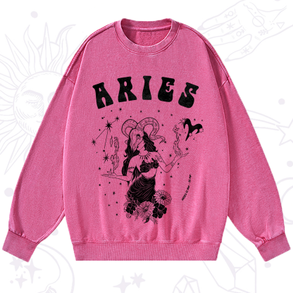 Purplehecate Aries Zodiac Glyphs Washed Sweatshirt