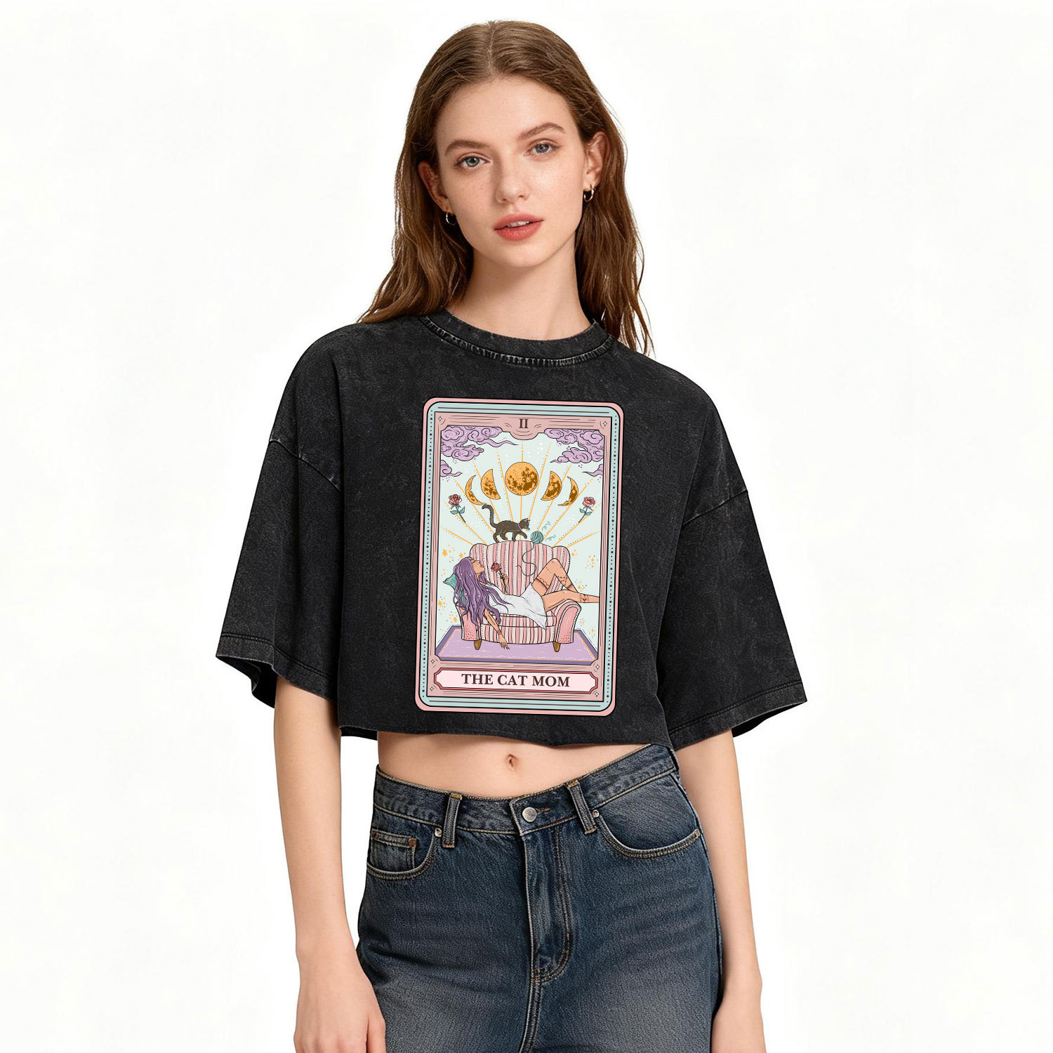 Purplehecate The Cat Mom Tarot Washed Cropped T-Shirt