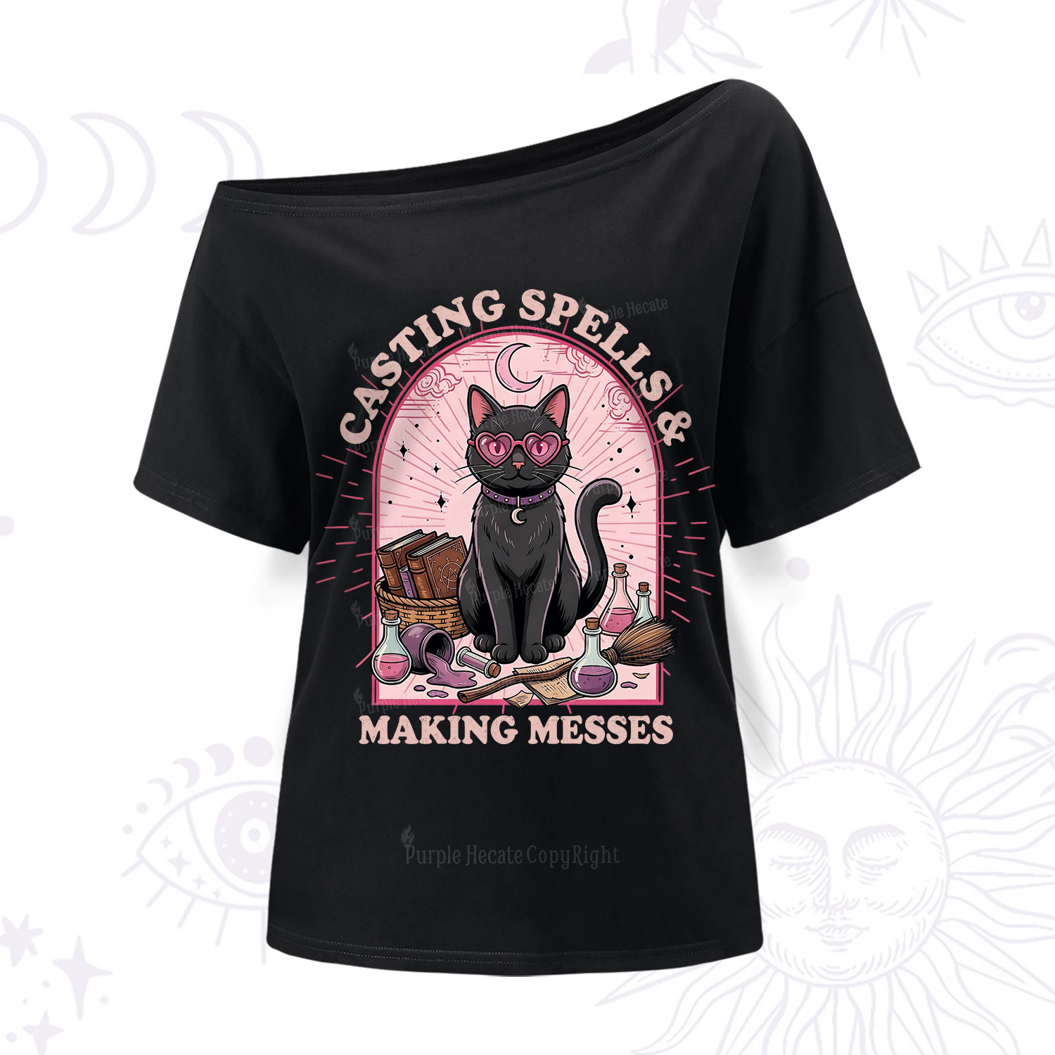 Purplehecate Casting Spells Making Messes Cat One Shoulder T-Shirt