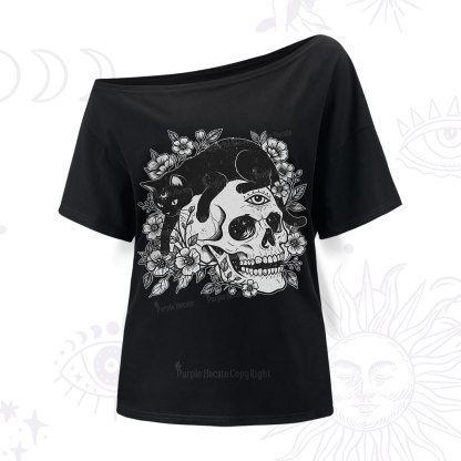 Purplehecate Black Cats In A Skull One Shoulder T-Shirt
