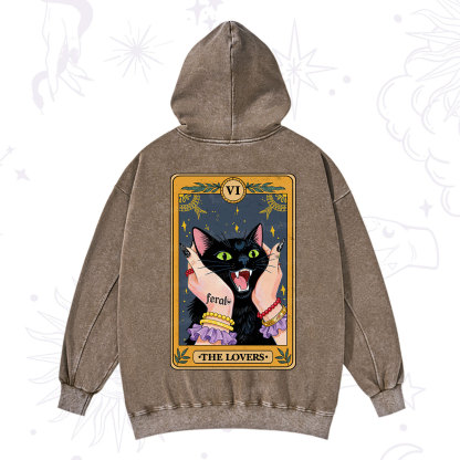 Purplehecate The Lovers Tarot Feral Cat Washed Hoodie