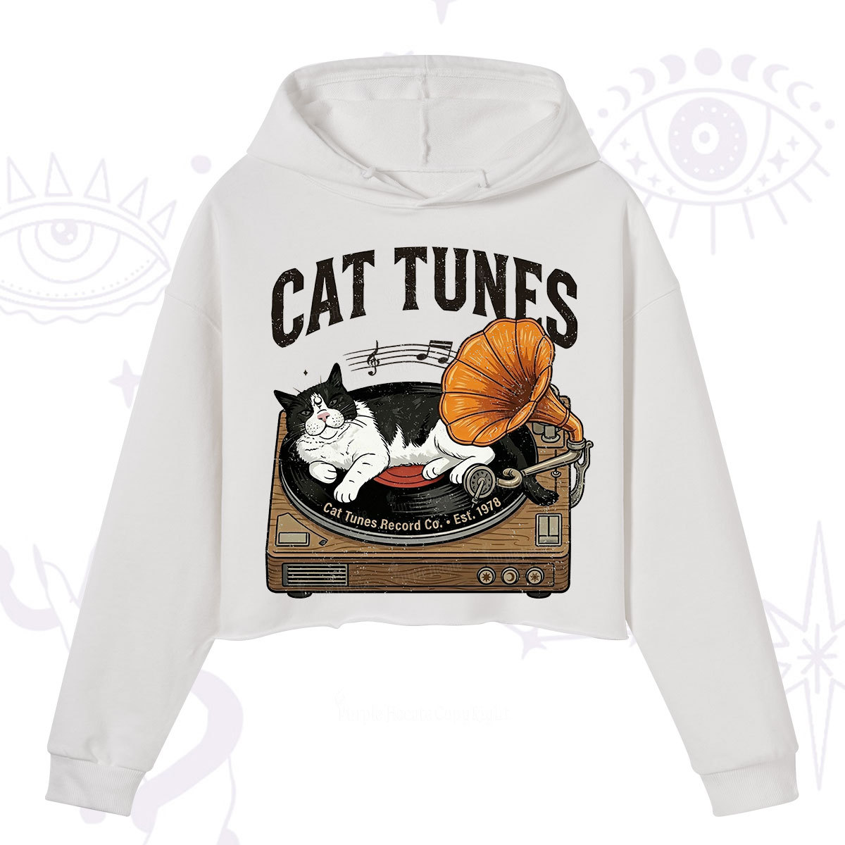 Purplehecate Cat Tunes Crop Hoodie