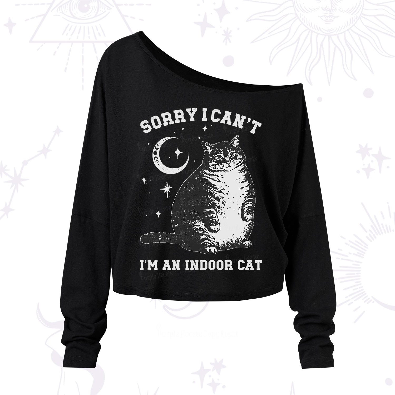 Purplehecate Sorry I Can't Go I'm an Indoor Cat One Shoulder Long Sleeve Shirt