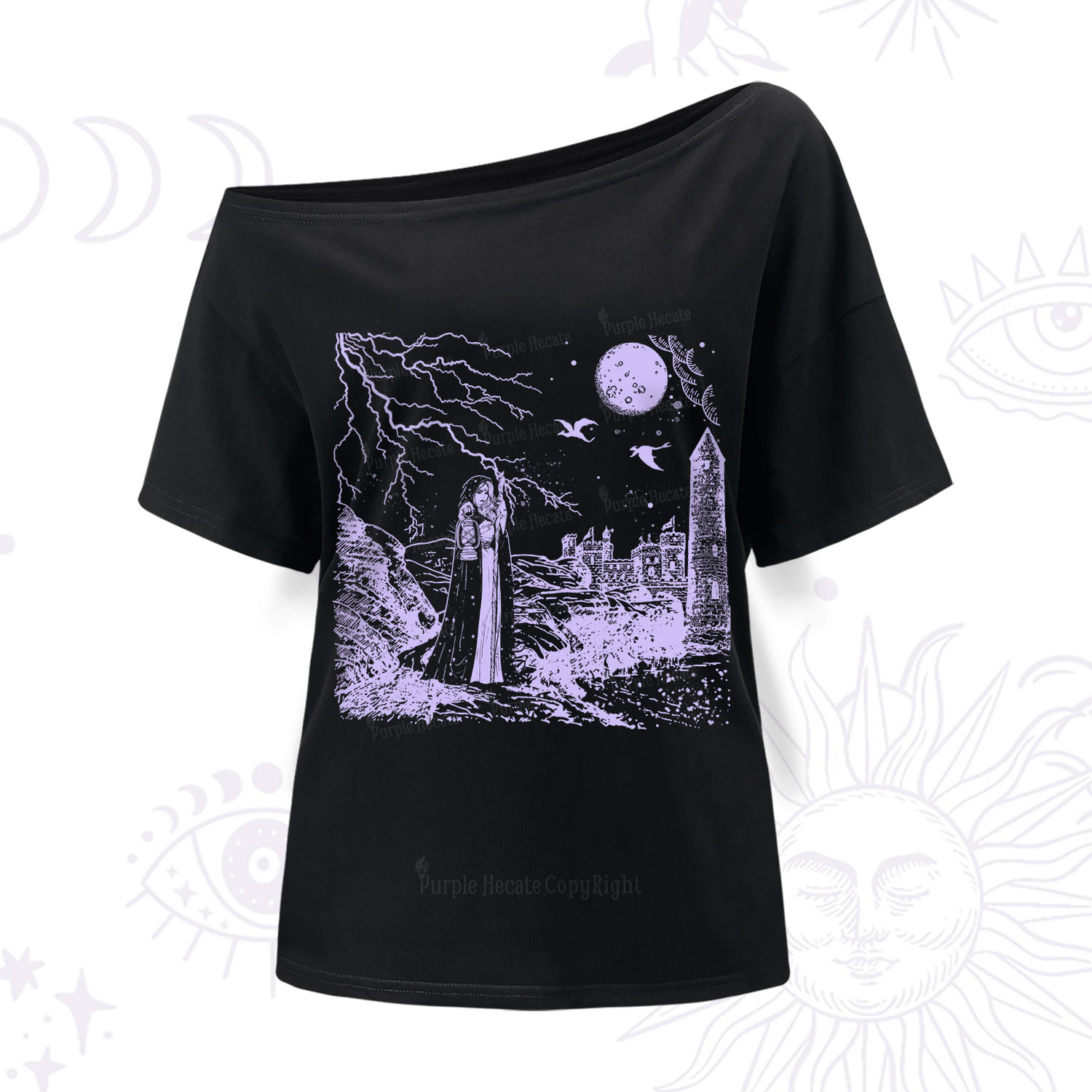 Purplehecate Black Moon Witch Spell Casting One Shoulder T-Shirt