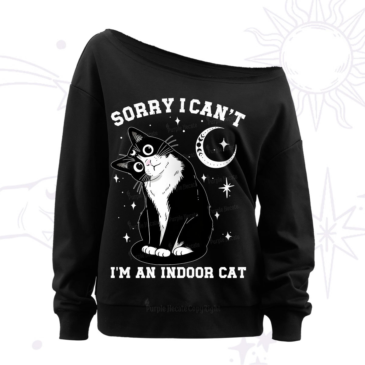 Purplehecate Sorry I Can't Go I'm an Indoor Cat Off The Shoulder Sweat