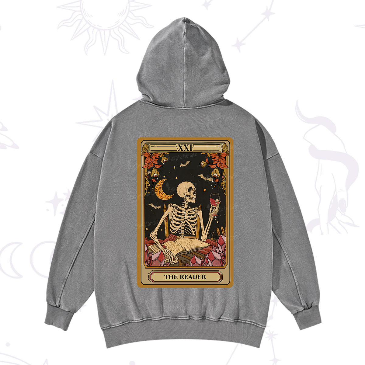 Purplehecate The Reader Tarot Skeleton Washed Hoodie