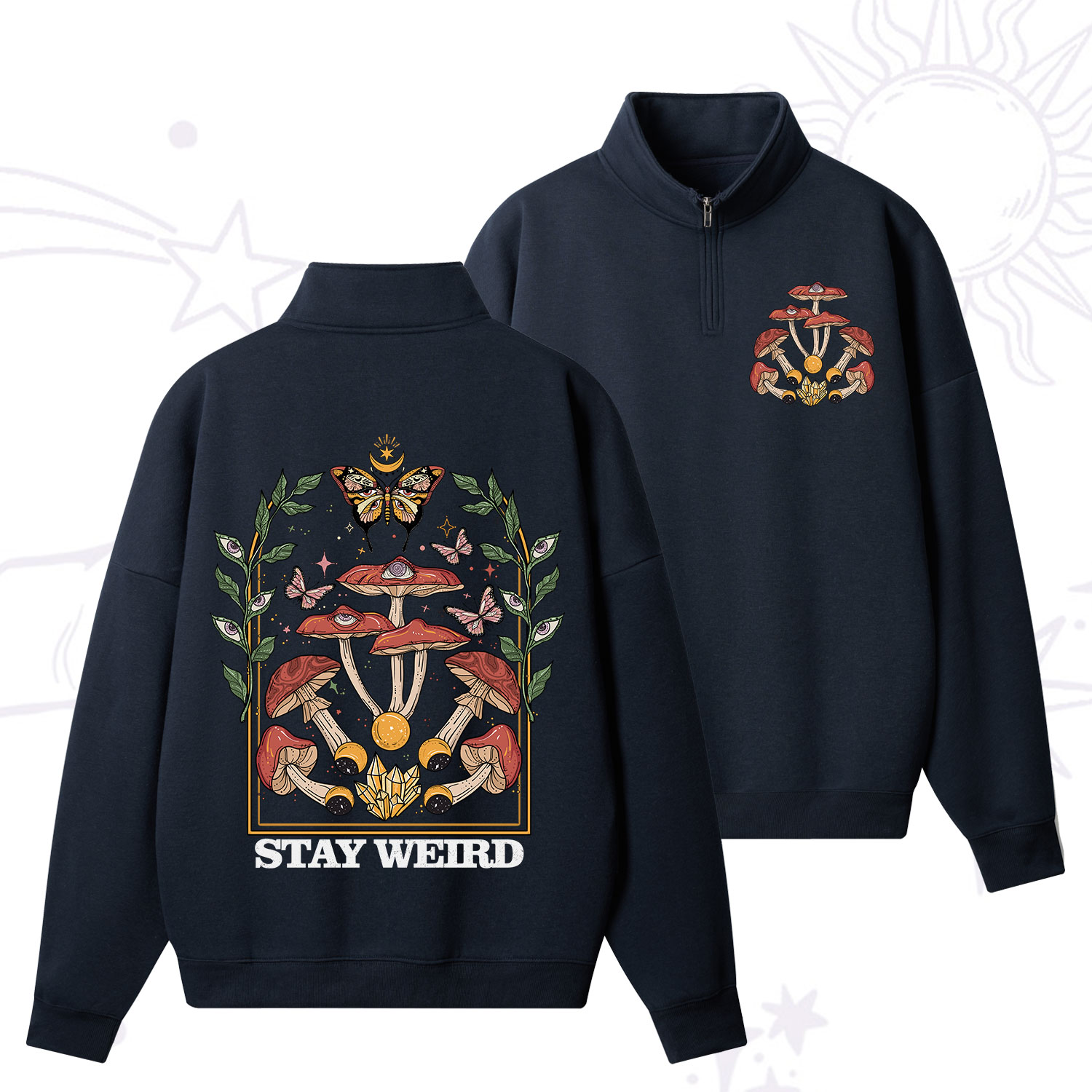 Purplehecate Stay Weird Quarter Zip Fleece Sweatshirt