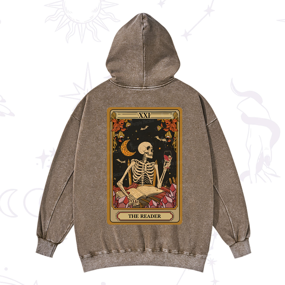 Purplehecate The Reader Tarot Skeleton Washed Hoodie