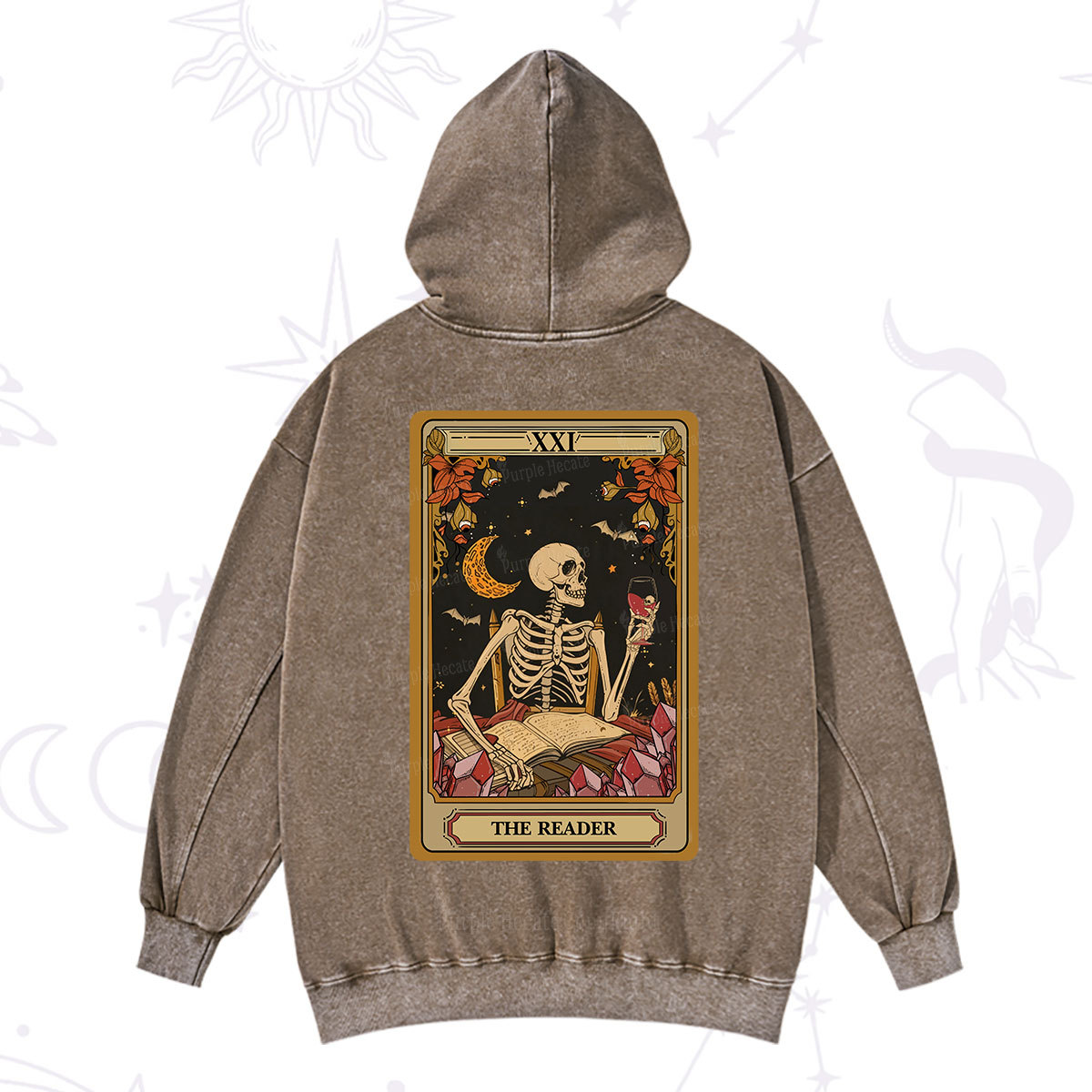 Purplehecate The Reader Tarot Skeleton Washed Hoodie