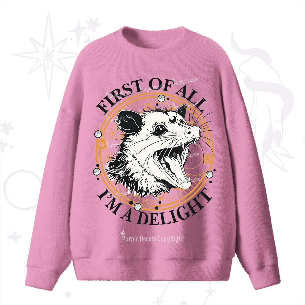 Purplehecate First Of All I Am A Delightful Angry Opossum Fuzzy Ugly Sweater